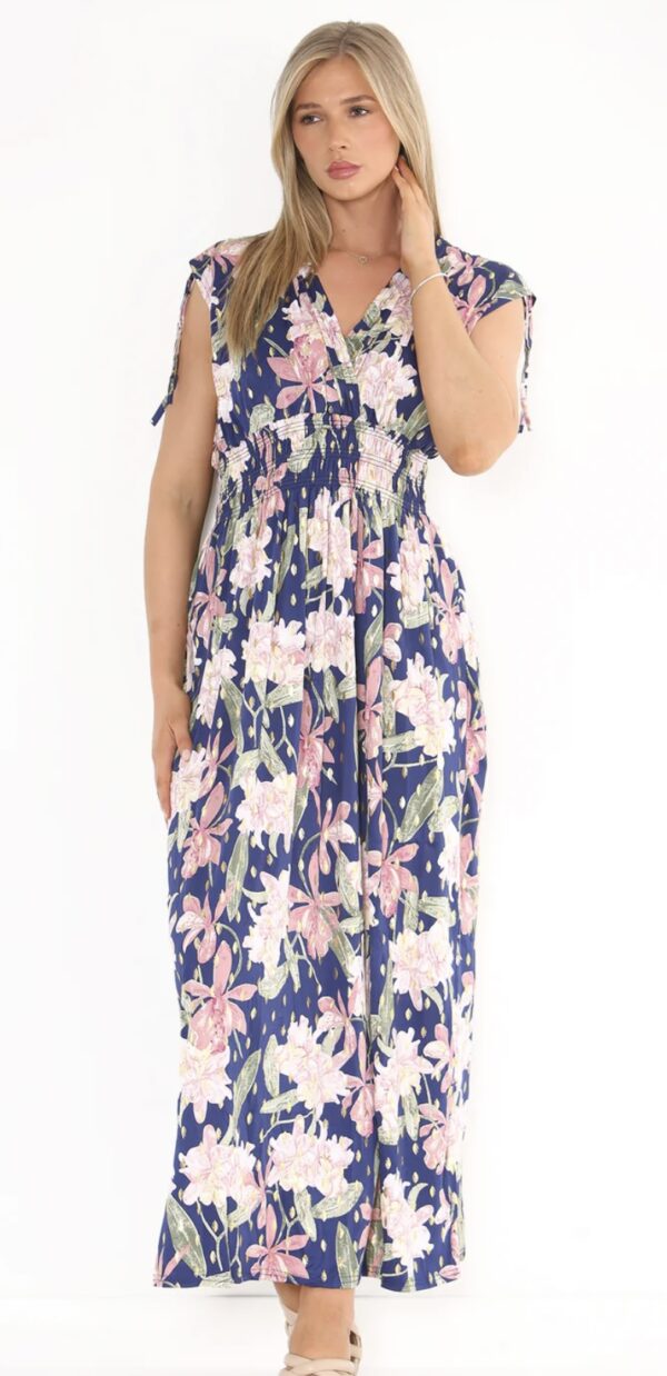 Floral Print Dress - Navy/Pink