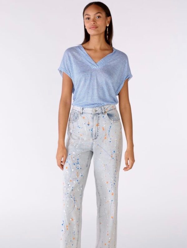 Oui Fine Stripe T-Shirt Style 78692 - Blue/White - Image 5