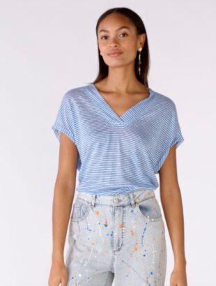 Oui Fine Stripe T-Shirt Style 78692 - Blue/White