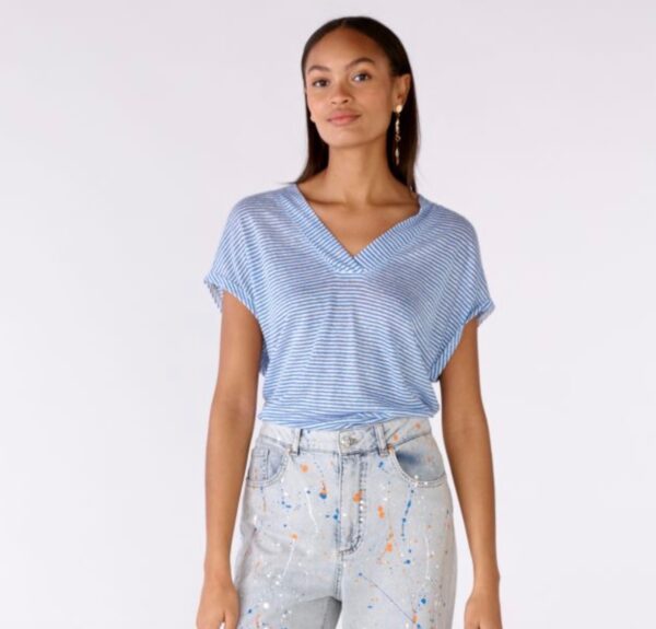Oui Fine Stripe T-Shirt Style 78692 - Blue/White