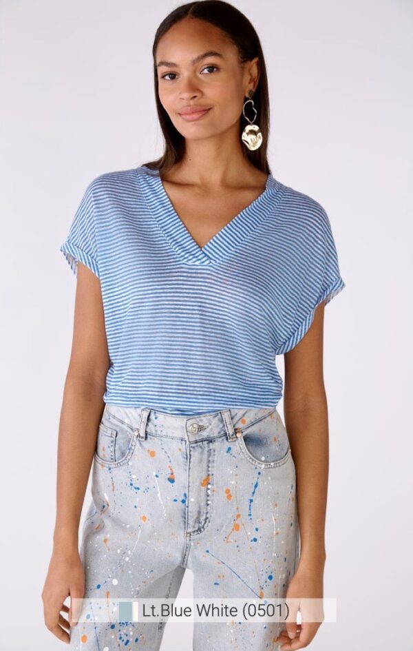 Oui Fine Stripe T-Shirt Style 78692 - Blue/White - Image 7