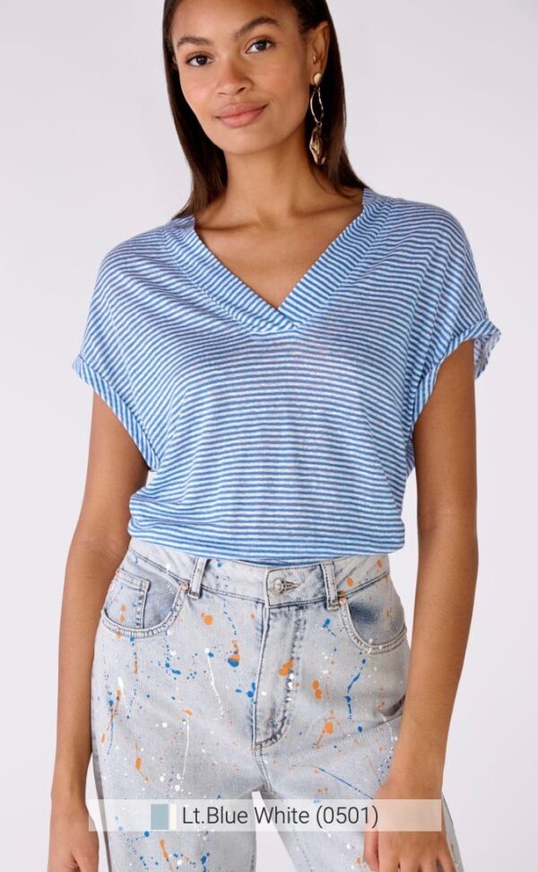 Oui Fine Stripe T-Shirt Style 78692 - Blue/White - Image 4