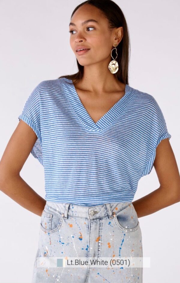 Oui Fine Stripe T-Shirt Style 78692 - Blue/White - Image 3