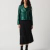 Metallic Faux Leather Biker Jacket Style 234902 - Emerald Green - Image 4