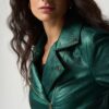 Metallic Faux Leather Biker Jacket Style 234902 - Emerald Green - Image 3