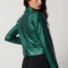 Metallic Faux Leather Biker Jacket Style 234902 - Emerald Green - Image 2