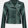 Metallic Faux Leather Biker Jacket Style 234902 - Emerald Green - Image 5