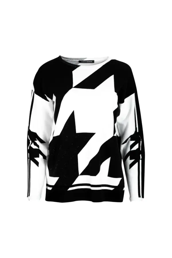 Black and White Fine Knit Faber Sweater Style 98401