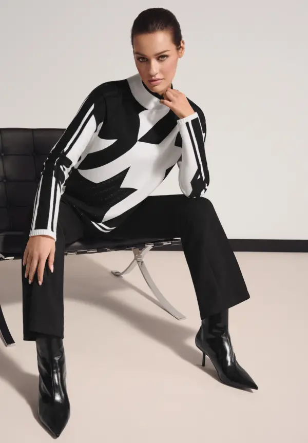 Black and White Fine Knit Faber Sweater Style 98401 - Image 2