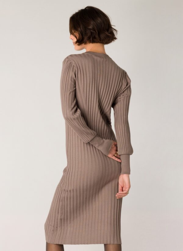 Ribbed Knitted Dress - Taupe - Image 3