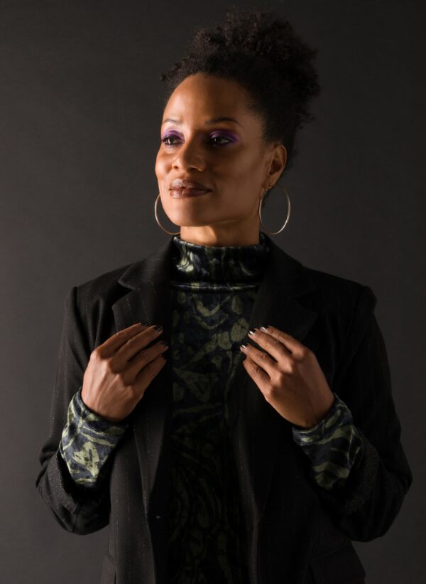 Estelle Velvet Turtle Neck Print Top - Army/Black - Image 3