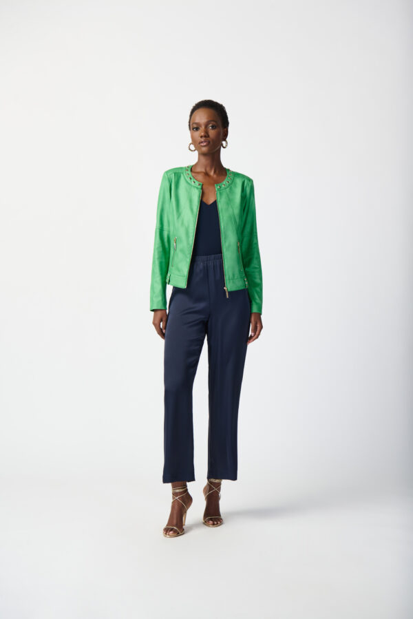 Joseph Ribkoff Stud Detail Zip-Up Jacket Style 241909 - Island Green - Image 3
