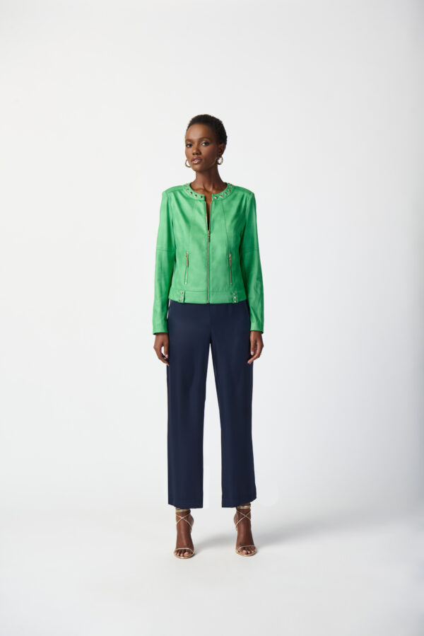 Joseph Ribkoff Stud Detail Zip-Up Jacket Style 241909 - Island Green - Image 2