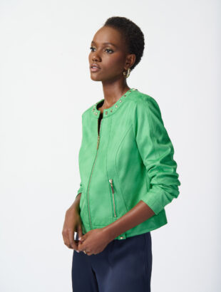 Joseph Ribkoff Stud Detail Zip-Up Jacket Style 241909 - Island Green