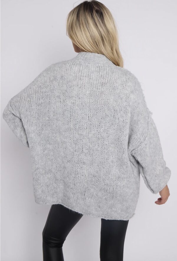 Chunky Knit Button Up Cardigan - Light Grey - Image 4