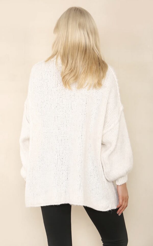 Chunky Knit Plain Jumper - Cream - Image 3