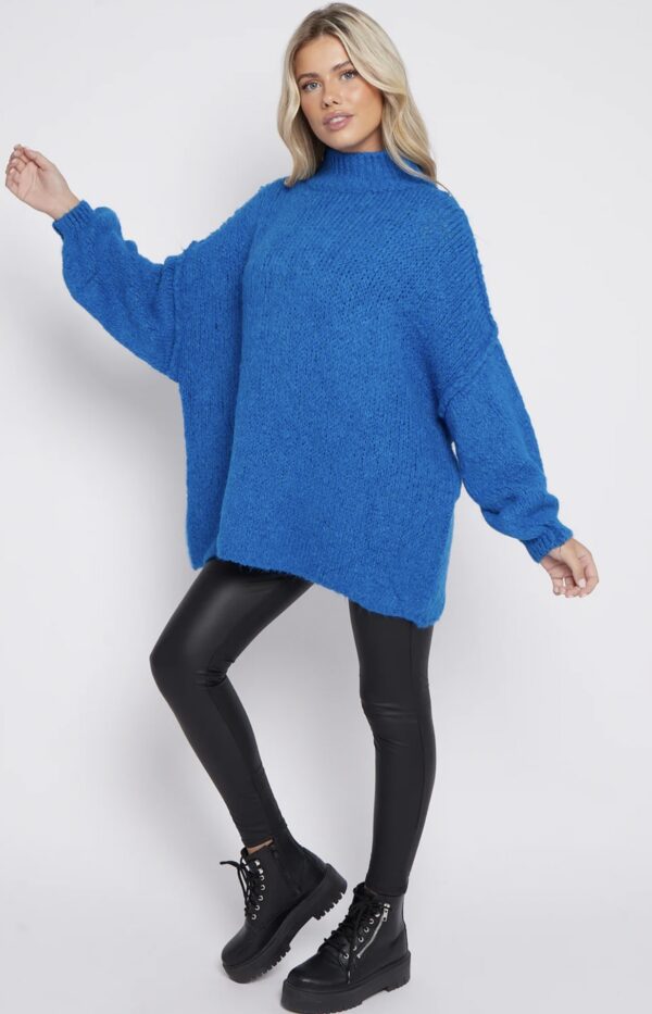 Chunky Knit Plain Jumper - Peacock Blue - Image 2