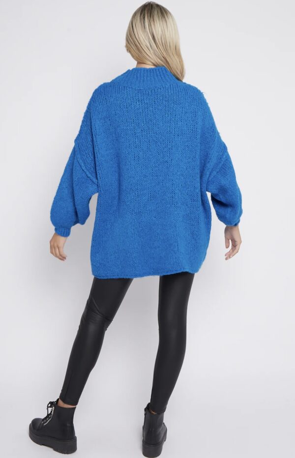 Chunky Knit Plain Jumper - Peacock Blue - Image 3