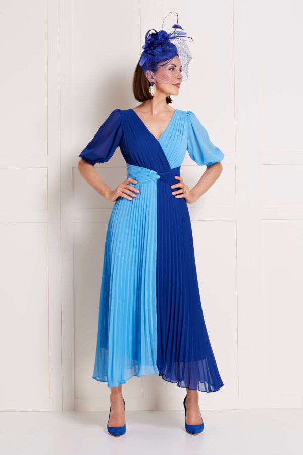 John Charles Contrast Panel Dress Style 66330A - COBALT/SKY