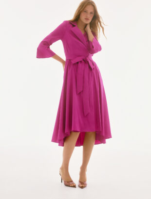Stretch Taffeta High Low Wrap Dress - Style 251727